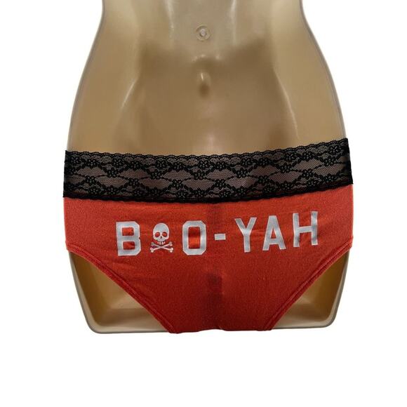 Victoria's Secret Low Rise HipHugger Orange "Boo Yah" Black Lace Waist Small - Picture 5 of 6
